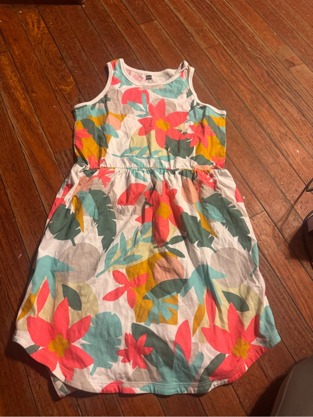 Tea Collection Floral Tank Dress - White, Coral & Teal